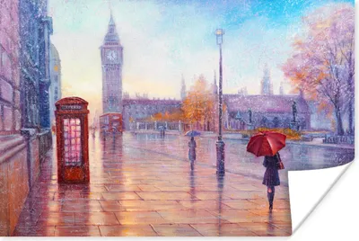 Produktbild von MuchoWow® Poster Malerei - Ölgemälde - London - Telefon 120x80 cm - Bilder
