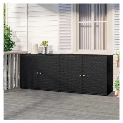 Produktbild von Gartenschrank Schwarz 198x55,5x80cm, PE-Rattan, Akazienholz, wasserfest, für Garten, Terrasse und Balkon