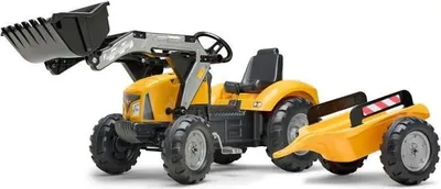 Image de Tractopelle à Pédales SuperBuilder Falk, Capot Ouvrant, Remorque, Fabriqué en France, 60% Plastique Recyclé, 3+ Ans