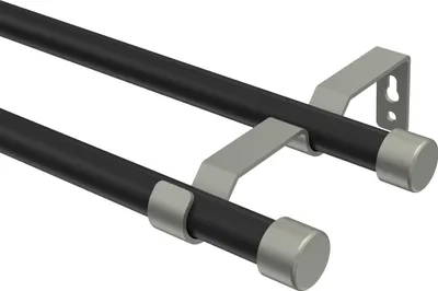 Produktbild von Interdeco Gardinenstange / Vorhangstange Schwarz / Chrom matt, Typ Olymp Lucan (Kappe), 16 mm Ø 2-läufig, 100 cm