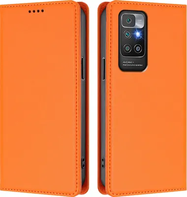 Produktbild von Handyhülle für Xiaomi Redmi 10 4G, Kunstleder Klapphülle Stoßfeste Magnetische Hülle mit Ständer Orange