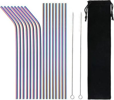 Immagine prodotto di 18 cannucce in acciaio inossidabile, colorate, riutilizzabili, con spazzolino, per bicchieri da 20/30 oz