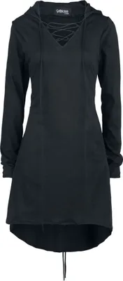 Produktbild von Gothicana by EMP Damen schwarzes mittellanges Pullover-Kleid mit Kapuze und dekorativer Zierschnürung XL