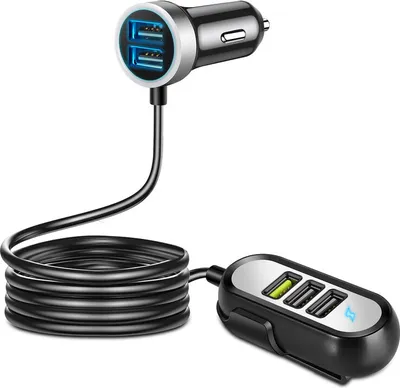 Image de 5 multi-ports chargeur allume-cigare USB 42W QC 3.0 rapide chargeur de voiture USB avec câble 5FT pour iPhone Samsung Android