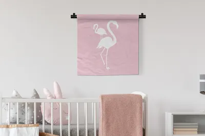 Produktbild von MuchoWow® Wandteppich Wandbehang Flamingo - Weiß - Illustration 60x60 cm Tapisserie Dekoration Wandtuch - Dekorationen - Wand Decke