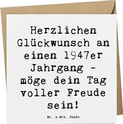 Produktbild von Mr. & Mrs. Panda Klappkarte Spruch 1947 Geburtstag - Weiß - Geschenk, Glückwunschkarte, doppelkarte, anlasskarte, faltkarte, Happy Birthday, Geburtstagsgeschenk, Alter