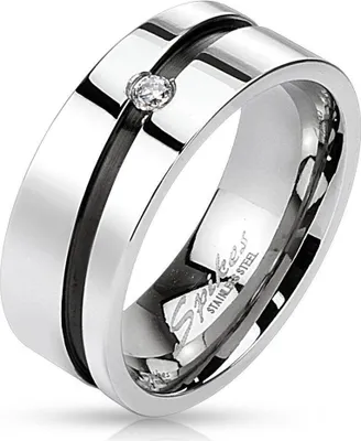 Produktbild von 62 (19.7) Edelstahl Kristall Ring diagonal schwarzem silber Damen