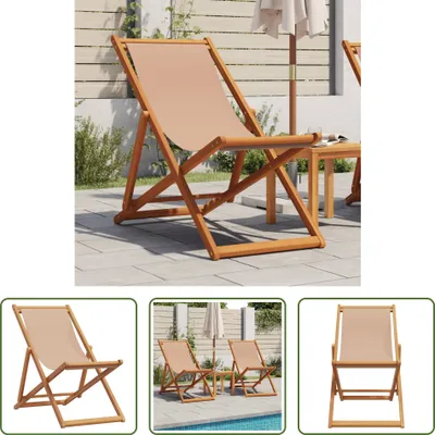 Immagine prodotto di The Living Store Sedia da spiaggia pieghevole taupe in legno massiccio eucalipto e tessuto