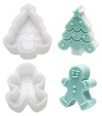Productafbeelding van Twee-delige siliconenmal voor peperkoekmannetjes, kerstboompjes en andere kaarsen, inclusief doe-het-zelf mallen voor het maken van kaarsen en aromatherapiezeep.