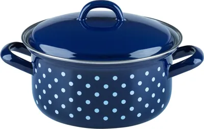 Produktbild von Riess Kasserolle mit Deckel Ø16cm 1 Liter  Emaille Country Dirndl Pünktchenblau