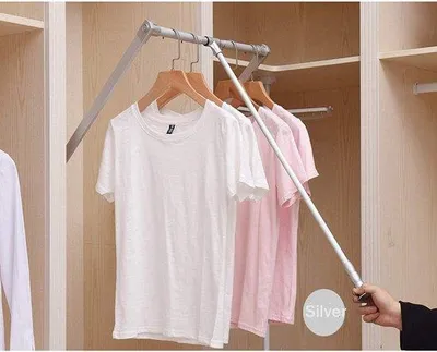Produktbild von Famanu Kleiderlift für Schrank, verstellbare Kleiderstange, 890-1210 mm, verchromt, weiß
