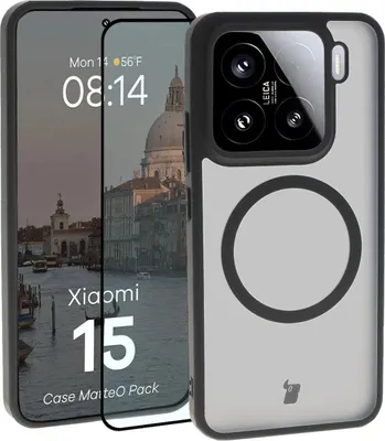 Produktbild von Schutzhülle mit Magnetring + gehärtetem Glas Bizon MatteO Pack für Xiaomi 15, Getönt-Schwarz