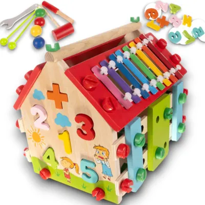 Produktbild von Edukatives Haus Motorikspielzeug Haus aus Holz Lernspielzeug DIY Motorikspielzeug Basteln Kinder Kreatives Lernen Geshenk