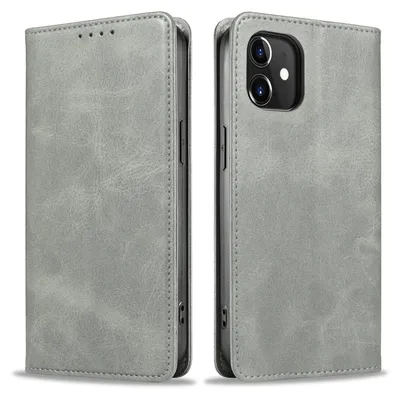 Produktbild von Handyhülle für Apple iPhone 12 / 12 Pro Kunstleder Flip Cover Hülle Handytasche Case Kartenfach Farbe: Grau