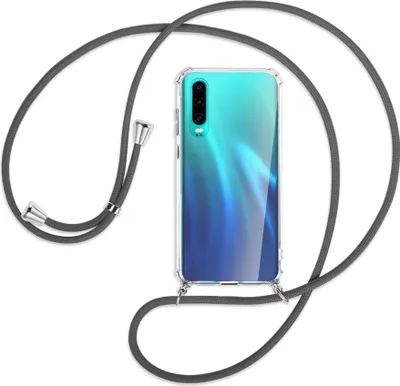 Produktbild von Handykette Backcover-Schutzhülle mit Band (Metall silberfarben) für Huawei P30 - dunkelgrau