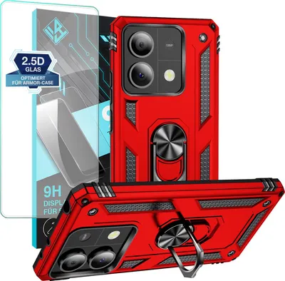 Produktbild von Armor Outdoor Handyhülle für Xiaomi Redmi Note 13 5G Handy Panzer Case Schutzhülle mit 9H Displayglas Displayschutz Farbe: Rot
