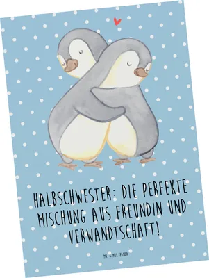 Produktbild von Mr. & Mrs. Panda Postkarte Halbschwester Glück - Blau Pastell - Geschenk, Freude, Jubiläen, Bindung, Freundin, Geschenkideen, Postkarten, Geschwisterbeziehung, Fotokarte