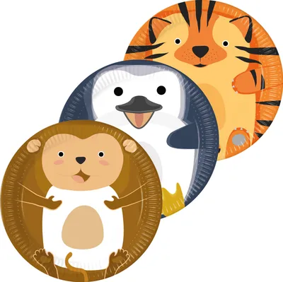 Immagine prodotto di 8 piatti di carta - Animali dello zoo - Ø circa 23 cm