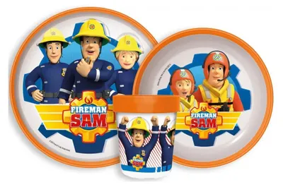 Zdjęcie produktu dla Zestaw naczyń antypoślizgowych Fireman Sam Rescue Mission, zestaw z mikrowłókna syntetycznego