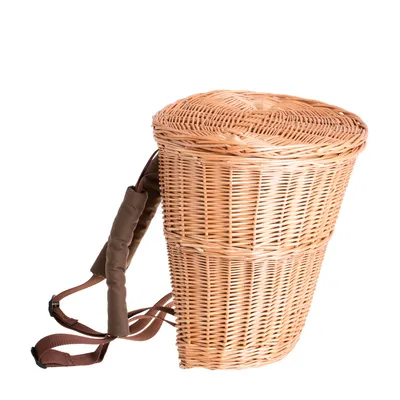 Zdjęcie produktu dla Kosz do przenoszenia owoców, sakwa, plecak wykonany z gotowanej wierzby z pokrywą Góra: 40x34 Dół: 27x17 H:42 CM