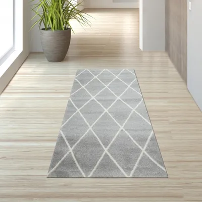 Produktbild von Teppich Skandinavischer Stil Rautenmuster grau creme weiß Größe - 80 x 150 cm