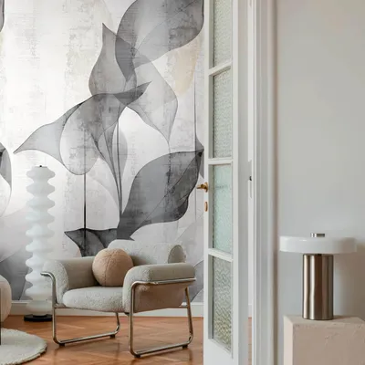 Productafbeelding van Profhome 791449-GU Fotobehang floral mat grijs wit 1,59 m x 2,8 m