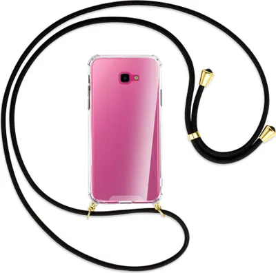 Produktbild von Handykette Backcover-Schutzhülle mit Band (Metall goldfarben) für Samsung Galaxy J4 Plus - schwarz