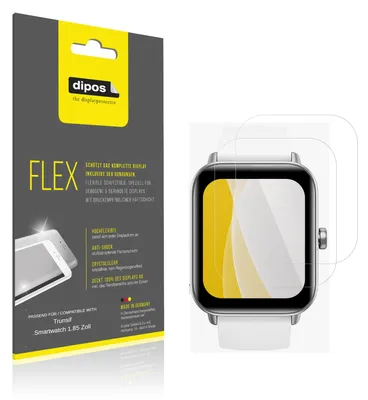 Image de 2x Film de protection d'écran pour Trunsif Smartwatch 1.85 Zoll, recouvre 100% de l'écran, dipos Flex