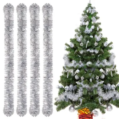 Lametta-Girlanden, 4 Stück, 3 m, silber, Weihnachtsdekoration