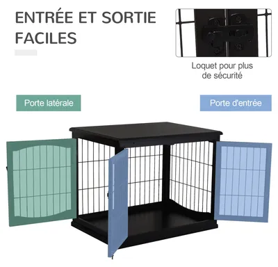 Image de Cage pour chien - Enclos pour chien - Abri pour chien - Cage pour chien en bois - Cage en bois - Bois MDF noir - 3 portes verrouillables