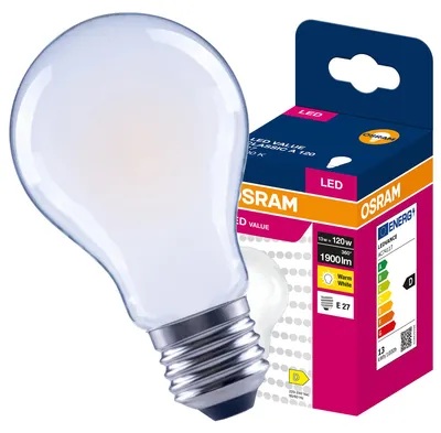 Obrázek produktu pro LED žárovka E27, tvar A70, 13W = 120W, 1900 lm, 2700K, teplá bílá, filament, řada VALUE, výrobce Osram, Obrázek vytvořený pomocí AI