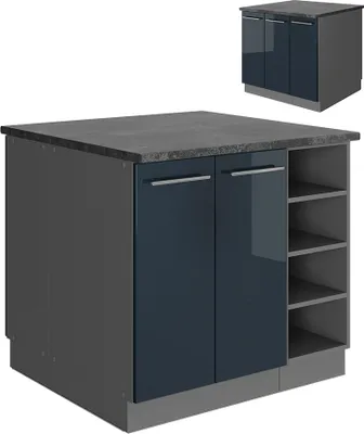Produktbild von Kücheninsel Vicco Fame-Line Dunkelblau Hochglanz/Anthrazit 90 cm ohne Arbeitsplatte, Model 49752