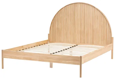 Zdjęcie produktu dla BELIANI Łóżko jasnobrązowy sosna rama 160 x 200 cm ze stelażem listewkowym naturalne styl Skandynawski z zagłówkiem