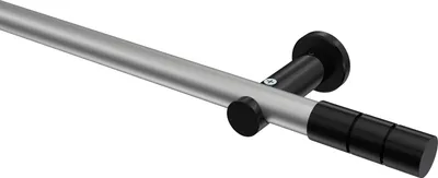 Produktbild von Interdeco Gardinenstange / Vorhangstange Silbergrau / Schwarz, Typ Platon Elanto (Rillenzylinder) ohne Ringe, 20 mm Ø 1-läufig, 160 cm
