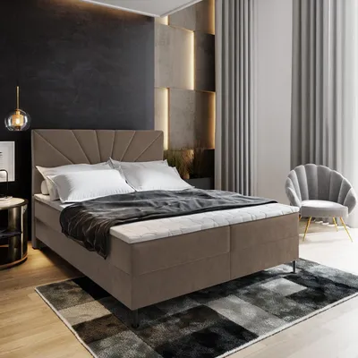 Produktbild von Masseno Boxspringbett MURI 180x200 cm Komplett-Set mit Bonell Matratze und Topper, Polsterbett mit Bettkästen -Braun, COSMIC 800