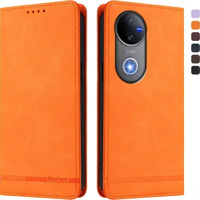 Image de Etui pour Vivo V50 5G, étui rétro en cuirPolyuréthaneavec support et fentes pour cartes de crédit Orange