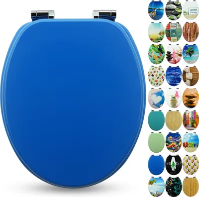 Produktbild von Sanfino® Premium WC Sitz "Deep Blue" hochwertiger Toilettendeckel mit Absenkautomatik aus Holz, viele bunte Motive, einfache Montage