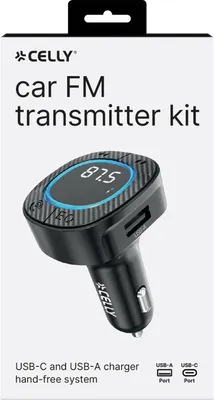 Produktbild von Celly CARTRASMITTERBK, FM, 87,5 - 108 MHz, Bluetooth/USB, USB Typ-A, USB Typ-C, Zigarettenanzünder, 12 - 24 V