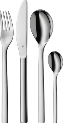 Produktbild von WMF Nuova Besteckset, 4-teilig, für 1 Person, Monobloc-Messer, Cromargan Edelstahl Poliert, spülmaschinengeeignet
