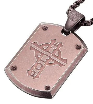 Produktbild von POLICE Prowler Halskette inkl. Anhänger Edelstahl braun 50+20 cm PJ25607PSEBR-CROSS