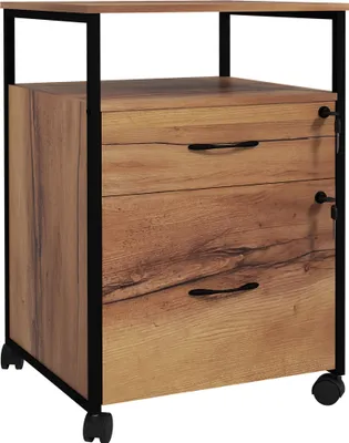 Produktbild von Vinsetto Büro-Schubladeneinheit mit Rollen, mobiler Aktenschrank mit 2 Schubladen, 2 Schlüsselschloss und Hängestange für Briefformat A4, 44 x 40 x 66,5 cm, rustikales Braun