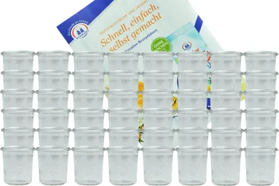 Produktbild von 48er Set Weck Gläser 140 ml Sturzgläser incl. Diamant-Zucker Gelierzauber Rezeptheft