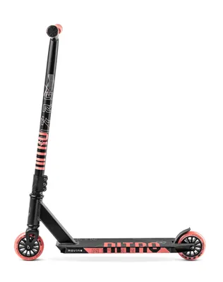 A black and red stunt scooter is shown in profile against a white background.