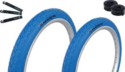 Produktbild von Maxxi4you Fahrradreifen 2 x HY-159 in Blau 47-406 (20 x 1.75) + 2 x Passende Schläuche AV inkl. maxxi4you Reifenheber