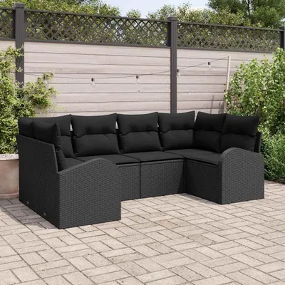 Image de Maison Exclusive - Ensemble de canapé de jardin, 6 places, en résine tressée noire