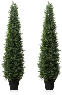 Image de Plantes artificielles en pot, 150 cm, résistantes aux UV, pour l'extérieur, la maison, le salon, conifères artificiels, lot de 2