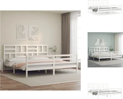 Zdjęcie produktu dla vidaXL Łóżko z litego drewna z zagłówkiem białe 200x200 cm - Łóżka i ramy łóżek