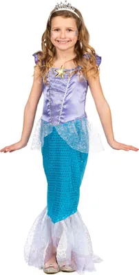 A young girl wearing a mermaid costume.