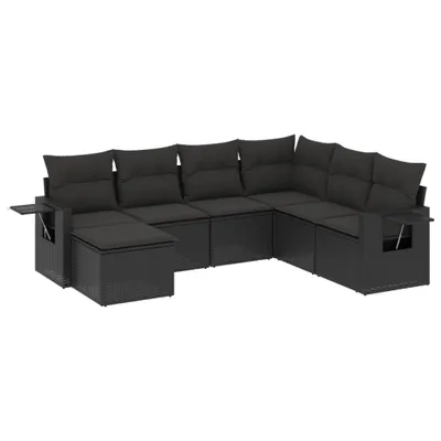 Produktbild von vidaXL 7-tlg. Garten-Sofagarnitur mit Kissen Schwarz Poly Rattan