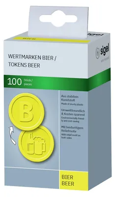 Produktbild von SIGEL WM004 Wertmarken Bier, gelb, Ø 25 mm, 100 Stück